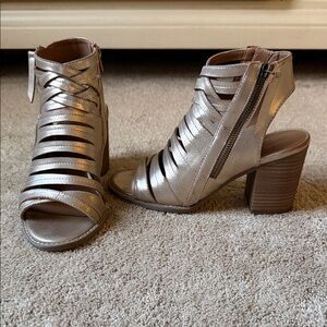 Rose Gold Strappy Block Heel Sandals